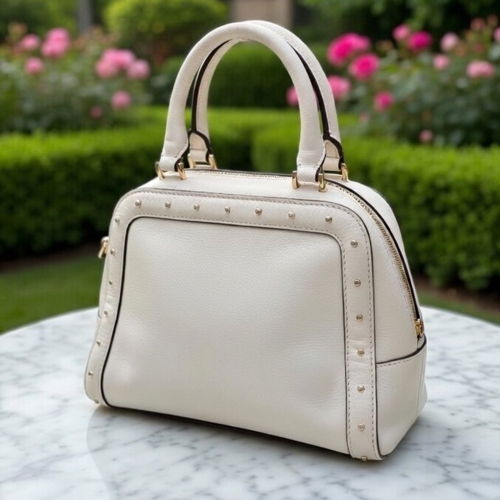 Kate‎ Spade New York Off White Leather Studded Satchel Crossbody Handbag - Picture 2 of 9